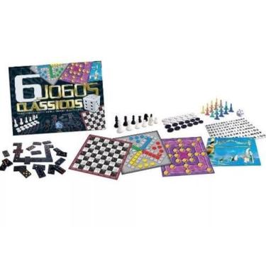 Kit com Jogos Clássico 5x1 Dominó Ludo Loto Damas Trilha Xalingo