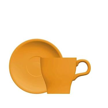 Imagem de Germer, Xícara e pires para cappuccino em porcelana, modelo Cafeteira Pró, Tulipa, 180 ml, Amarelo