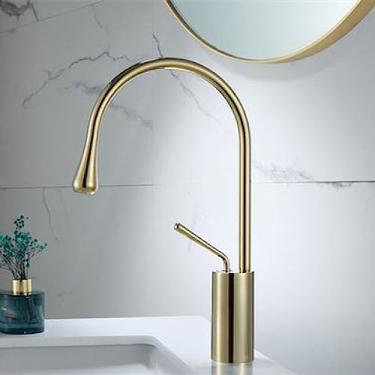 Imagem de Torneira do banheiro Ouro escovado Torneira da bacia Latão e mármore Torneira misturadora Torneira da pia quente fria Torneira do banheiro, 5, tamanho único