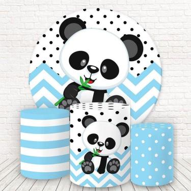 Imagem de Painel Redondo E Capas Tecido Sublimado Panda Azul Fkpc-791