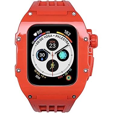 Imagem de BCMCBV RM mod kit estojo de plástico + elástico, para apple ultra 49mm, kit de modificação PC bisel e pulseira, para iwatch 8 7 45mm 6 5 4 44mm pulseira de relógio DIY (Cor: VERMELHO, Tamanho: 49mm)