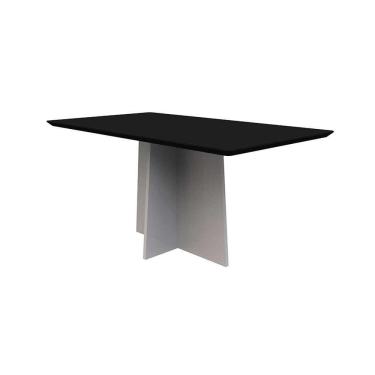 Imagem de mesa de jantar retangular com tampo de vidro anitta preta e off white 160 cm