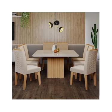 Imagem de Mesa de Jantar Cimol Margo com 8 Cadeiras - Nature/Off White/Nude