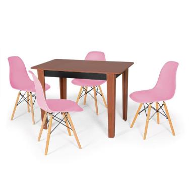 Imagem de Conjunto Mesa de Jantar Retangular Delta Cherry 110x68cm com 4 Cadeiras Eames Eiffel - Rosa