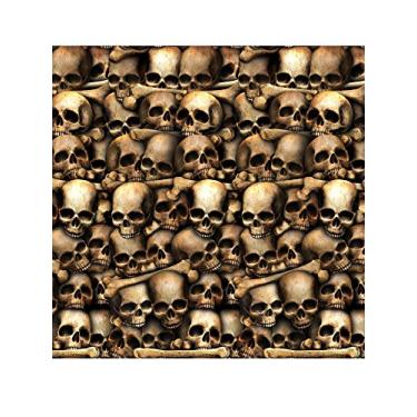 Imagem de Beistle Caveiras e ossos Halloween impressão de plástico fotografia de fundo escuro assustador Catacumbas decorações para festas em casa assombrada, 10 x 76 cm, preto/branco/marrom