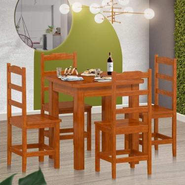 Imagem de Mesa De Jantar Com 4 Cadeiras Madeira Maciça 88cm Marrom Pérola Nemargi