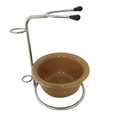 Imagem de menolana Kits de barbear molhado, conjunto de tigela de barbear, kits de suporte de barbear com economia de espaço para homens, ferramentas de limpeza facial, marrom