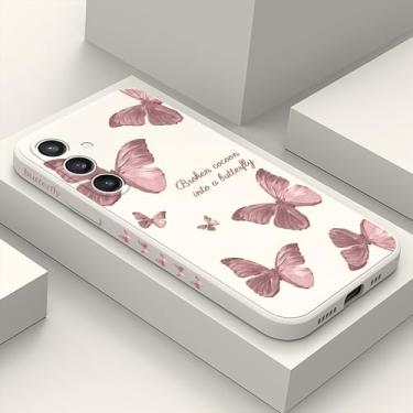 Imagem de LEECG Capa para Galaxy S23 FE, design criativo com impressão lateral para Samsung S23 FE 5G, capa protetora resistente de silicone macio para S23 FE - Borboleta branca