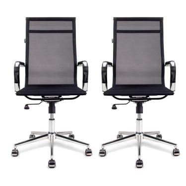 Imagem de 2X Cadeira de Escritório Presidente Giratória Esteirinha Charles Eames Preta Mesh - KIT