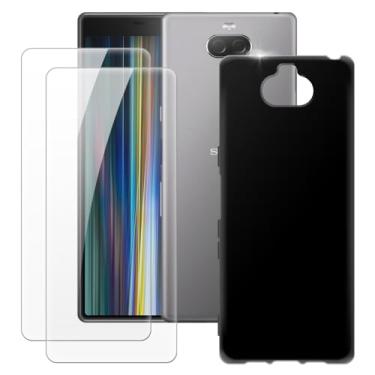 Imagem de MILEGOO Capa para Sony Xperia 10 + 2 peças protetoras de tela de vidro temperado, capa ultrafina de silicone TPU macio à prova de choque para Sony Xperia XA3 (6 polegadas) preta