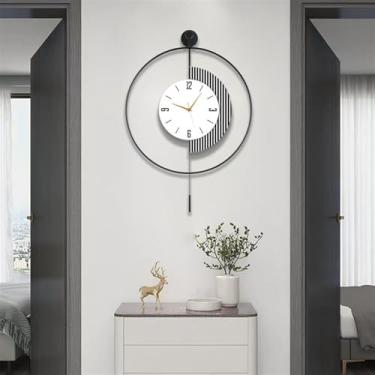 Imagem de Relógio de parede decorativo grande moderno com pêndulo, relógios de parede de metal silenciosos modernos sem tique-taque para sala de estar, quarto, decoração de escritório (cor: preto, tamanho: 60