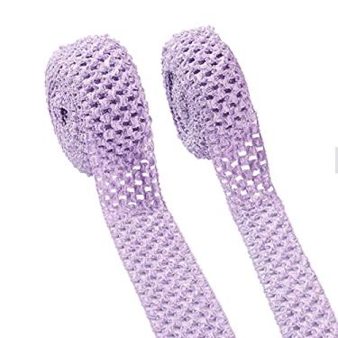 Imagem de 2 rolos de fita elástica de crochê de poliéster fita elástica de crochê para fazer faixas de cabelo e vestidos tutus envolver cintas, 14 metros por rolo (ilás)