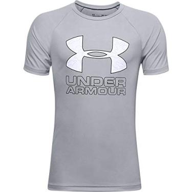 Imagem de Camiseta Under Armour Teen-Boys Tech com logotipo híbrido, Mod Gray (013)/White, Youth X-Large