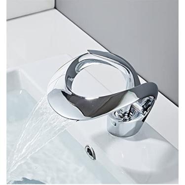 Imagem de Torneira de banheiro, torneira de lavatório, cinza arma personalidade criativa torneira de pia de cachoeira, torneira de lavatório de armário de banheiro quente e fria (cor: cromado)