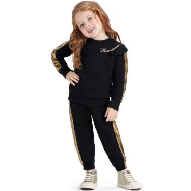 Imagem de Conjunto Infantil Menina Inverno Casaco  E Calça Moletom Com Detalhe Dourado Tam 2 a 8 - Angerô-Feminino