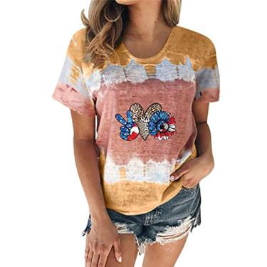 Imagem de Camisetas femininas de gola redonda de manga curta tamanho grande camisetas estampadas casuais modernas camisetas femininas macias de verão, Cáqui, G