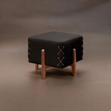 Imagem de Puff Banqueta Madeira Maciça Eros Luxo Preto