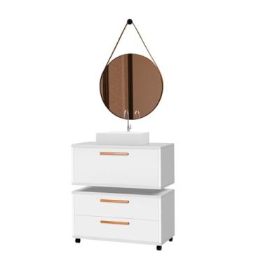 Imagem de Conjunto Gabinete para Banheiro com Rodízio, Cuba e Espelho Kyoto 80 com Tampo de Vidro Avelato