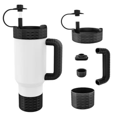 Imagem de Tyasoleil Capa protetora de silicone 5 peças para copo Stanley Quencher H2.0 850 g 1134 g e IceFlow 850.5 g 567.0 g, reduz arranhões de ruído, tampas de palha e protetor inferior antiderrapante