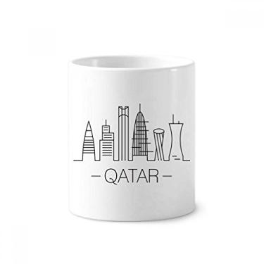 Imagem de Drawing City Qatar Landmark Porta-caneta escova de dentes caneca branca copo de cerâmica 355 ml