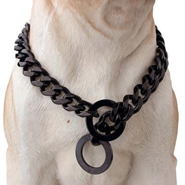 Imagem de Colarinho de treinamento para cães W&W Lifetime durável preto forte aço inoxidável cubano elos corrente 15 mm para Pitbull alemão pastor e cães grandes, Preto, 18" Collar, 1
