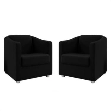 Imagem de Poltrona Decorativa Estofada KIT 02 Cadeiras Sala de Estar Quarto Recepção Luxo Mariana (Suede preto)