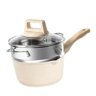 Imagem de Conjunto de frigideiras antiaderentes, panela de sopa de pedra, panela de leite com cabo de madeira, conjunto de utensílios de cozinha para cozinha, panela a vapor de 18 cm