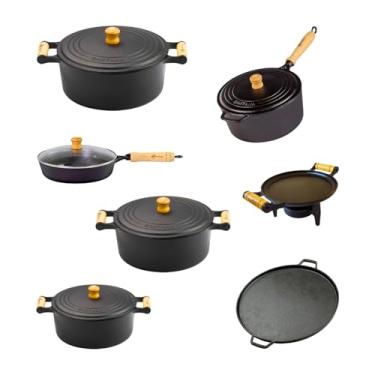 Imagem de Jogo Cozinha 8 Pçs Ferro Fundido Panela Caçarola Alta Durabilidade Resistência