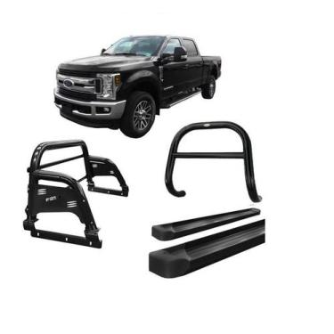 Imagem de Kit Quebra Mato Estribo Plataforma Santo Antônio H3 F250 C Duplo Preto