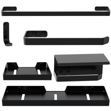 Imagem de Kit de Acessórios Para Banheiro Preto Fosco 6 Peças F.MAX - FassinShop