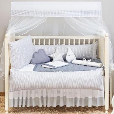 Imagem de Kit Berço Americano Completo Estampado Zig Zag Cinza Menino Menina13 p