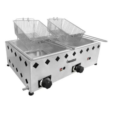 Imagem de Fritador Industrial A Gás 2 Cubas 10 Litros Salgados Batatas - Ludinox