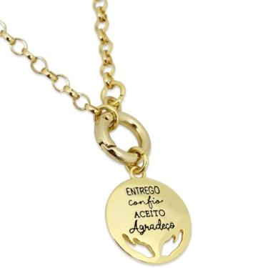 Imagem de GRANADO ACESSÓRIOS, Colar Corrente Elo Português Medalha Entrego Confio Aceito Agradeço Banhado a Ouro - AM