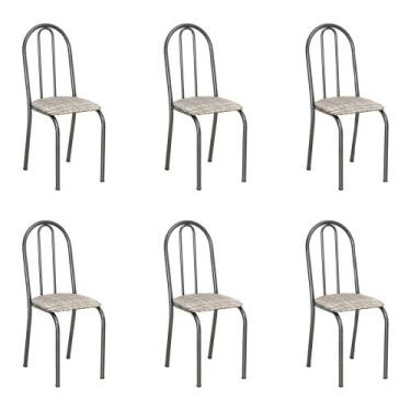 Imagem de Kit 6 Cadeiras de Cozinha Califórnia Estampado Rattan Bege Pés de Ferr