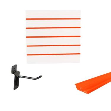 Imagem de Painel Canaletado Branco em Mdf 0,61 x 0,61m com Perfil Pvc Laranja e 