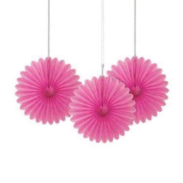 Imagem de Unique Industries, Mini decoração para ventilador de papel de tecido, 15 cm, artigos de festa - rosa choque, pacote com 3