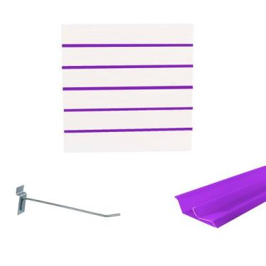 Imagem de Painel Canaletado Branco em Mdf 0,61 x 0,61m com Perfil Pvc Roxo e 10 
