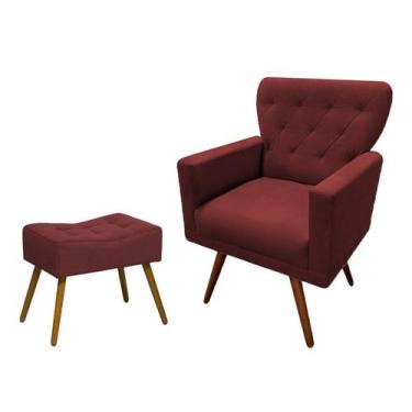 Imagem de Kit Poltrona Decorativa Aurora + 1 Puff Retangular Suede Marsala Pés M