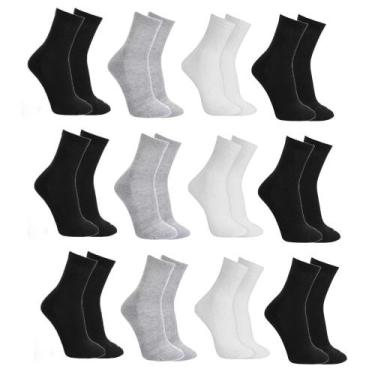 Imagem de Kit 12 Meias Cano Alto Sport Grossa Esportiva Básico Algodão Unissex -