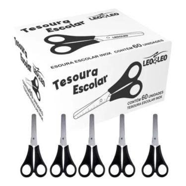 Imagem de Caixa com 60 Tesouras Escolar 13cm Preta Leo & Leo, Escolar, Preto, 13