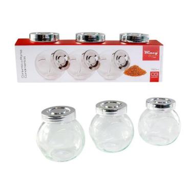 Imagem de Conjunto Porta Condimentos de Vidro 150ml 3 Unidades Tampa Cromada - W
