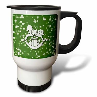 Imagem de 3dRose Caneca de viagem infantil com design de Natal cavalo de balanço verde e branco, 400 ml