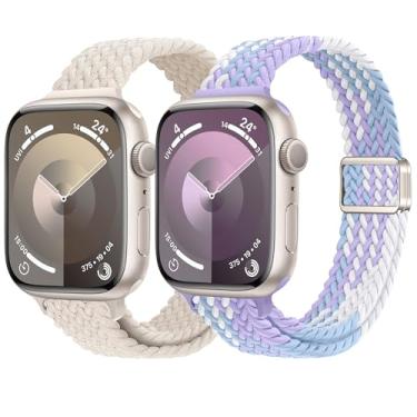 Imagem de ALSMGGBPAF Pulseira feminina de nylon trançado fina compatível com Apple Watch séries 11, 10, 9, 8, 7, 6, SE, 5, 4, 3, 2 e 1 de 42 mm, 41 mm, 40 mm, 38 mm, 40 mm, 44 mm, 45 mm, 46 mm, 4, 3, 2 e 1