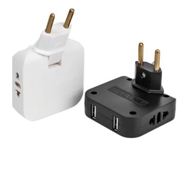 Imagem de Adaptador Tomada Articulado Com Entrada USB Benjamin Flexível Portátil Para Viagens Suporta 20A