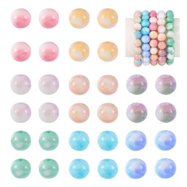Imagem de FASHEWELRY 160 peças de contas de imitação natural de pedras preciosas, cores gelatinosas, contas redondas de vidro rachado, espaçador de 10 mm, contas de pedra soltas para fazer joias, colar de