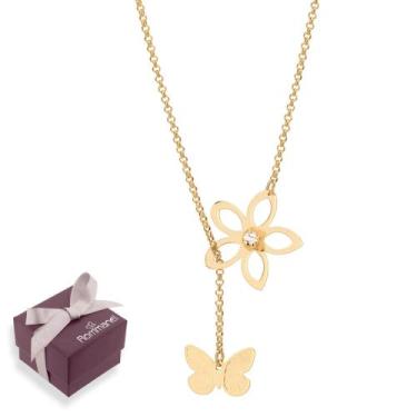 Imagem de Colar Rommanel Banhado Ouro 18k Presente Feminino Com Detalhes De Flor