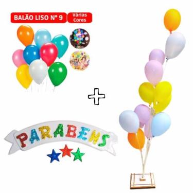 Imagem de Suporte Pega balão 12 Hastes + Plaquinha (parabéns) - Usina de arte, c
