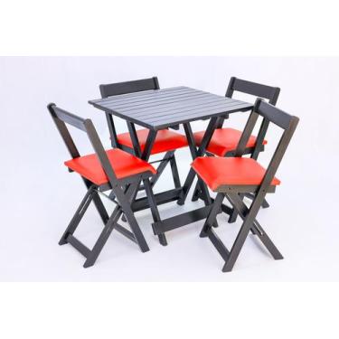 Imagem de Mesa Dobrável 70x70 madeira  C/ 4 Cadeiras Estofadas Bar E Lazer - Mad