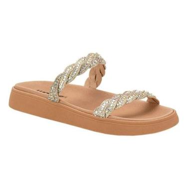 Imagem de Tamanco Moleca Anatômica Tiras Brilhantes Feminino Nude, Dourado, Auro