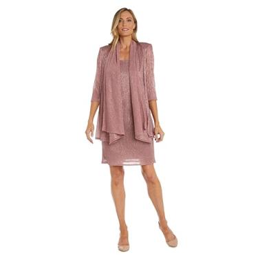 Imagem de R&M Richards Vestido feminino metálico enrugado com jaqueta, rosa, 52